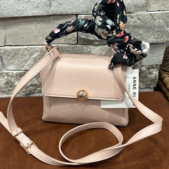 Anne Klein Handbags - Anne Klein Pale Pink Crossbody with Floral Scarf Accent